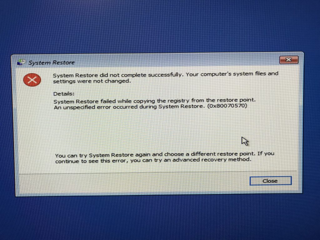 system restore error